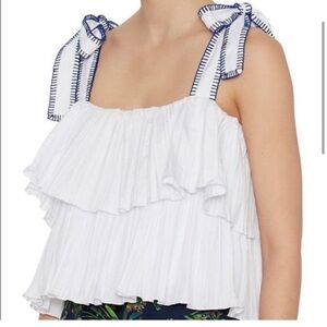 SALONI Jools Ruffled Embroidered Shoulder
Tie Blouse Crop Top White Blue…